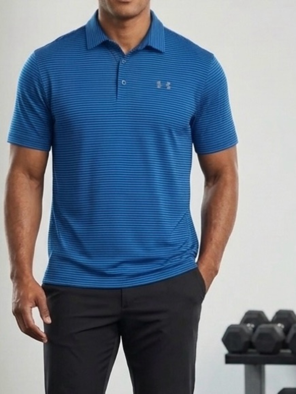 Under Armour Men's Heatgear Loose Athletic Golf Blue Striped Shirt Size XL